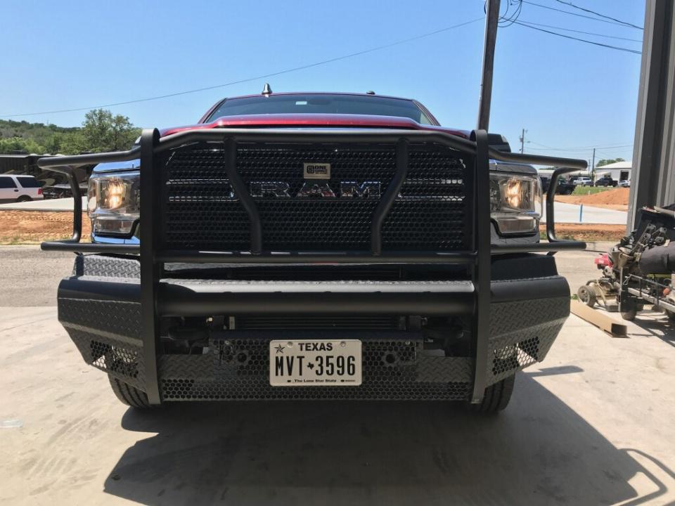 One Source aftermarket front replacement bumper installed on 2020 Ram truck